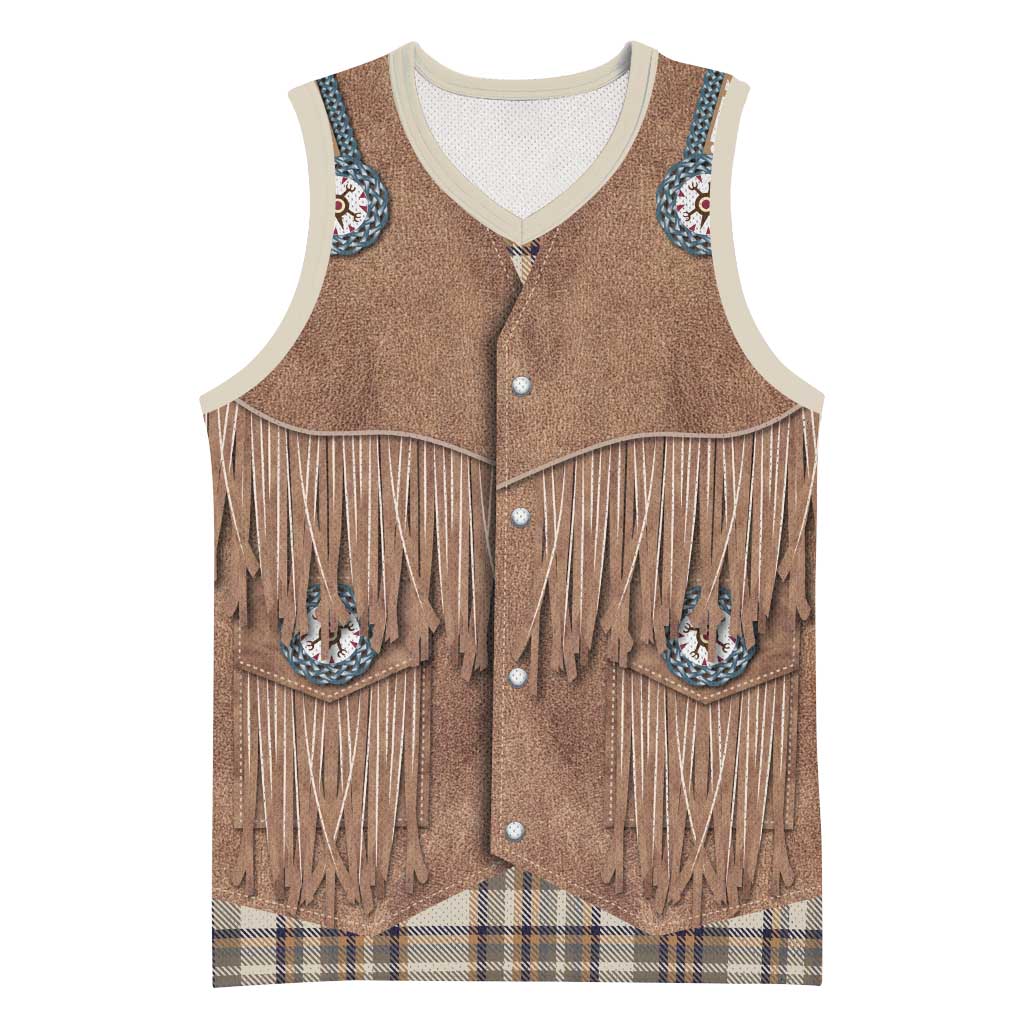 Retro Brown Beige Plaid Basketball Jersey Western Cowboy Vest Costume - Wonder Print Shop
