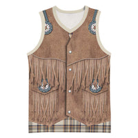 Retro Brown Beige Plaid Basketball Jersey Western Cowboy Vest Costume - Wonder Print Shop
