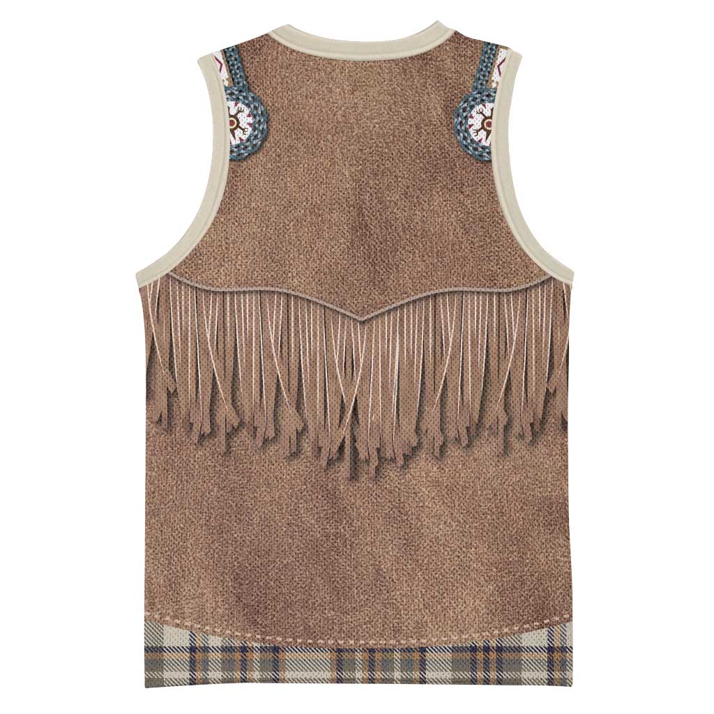 Retro Brown Beige Plaid Basketball Jersey Western Cowboy Vest Costume - Wonder Print Shop