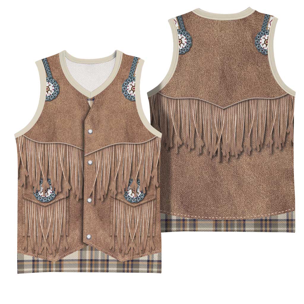 Retro Brown Beige Plaid Basketball Jersey Western Cowboy Vest Costume - Wonder Print Shop