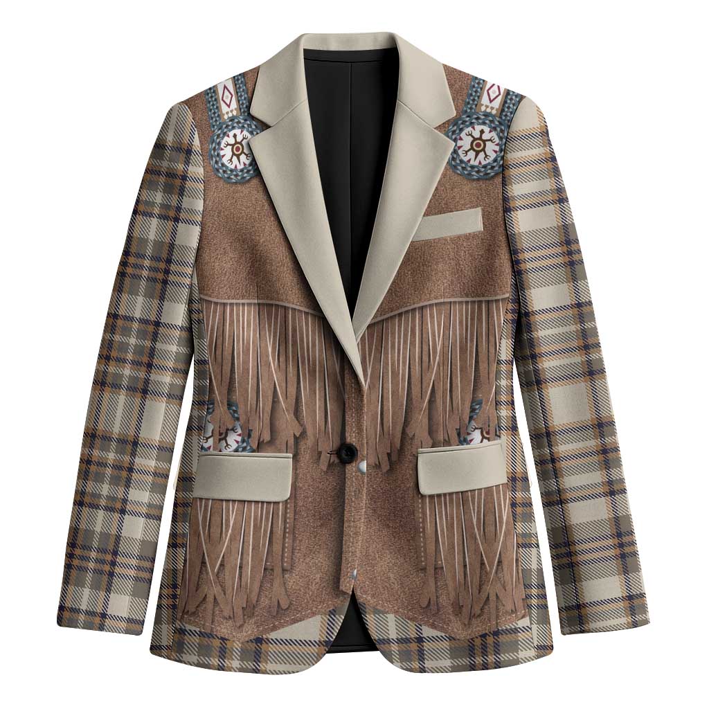 Retro Brown Beige Plaid Blazer Western Cowboy Vest Costume - Wonder Print Shop