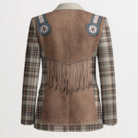 Retro Brown Beige Plaid Blazer Western Cowboy Vest Costume - Wonder Print Shop