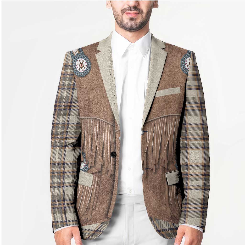 Retro Brown Beige Plaid Blazer Western Cowboy Vest Costume - Wonder Print Shop