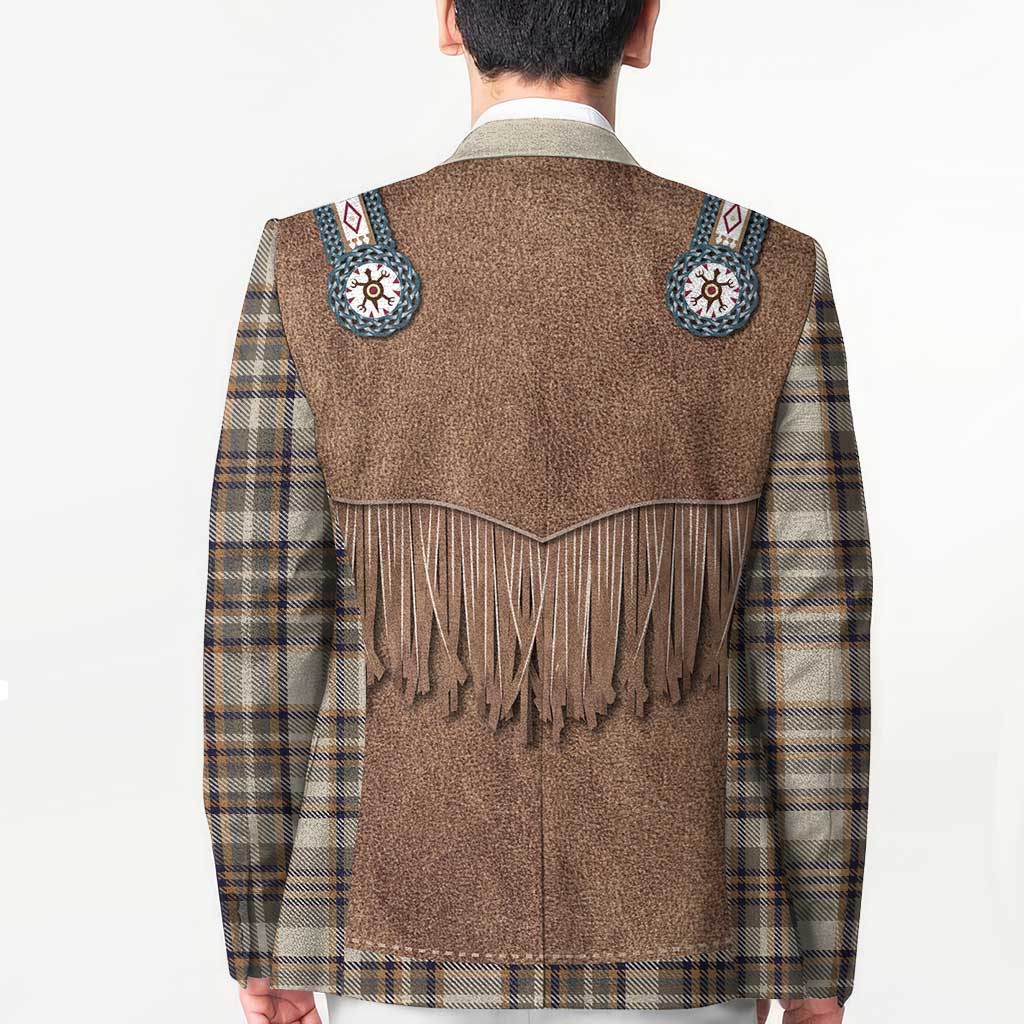 Retro Brown Beige Plaid Blazer Western Cowboy Vest Costume - Wonder Print Shop