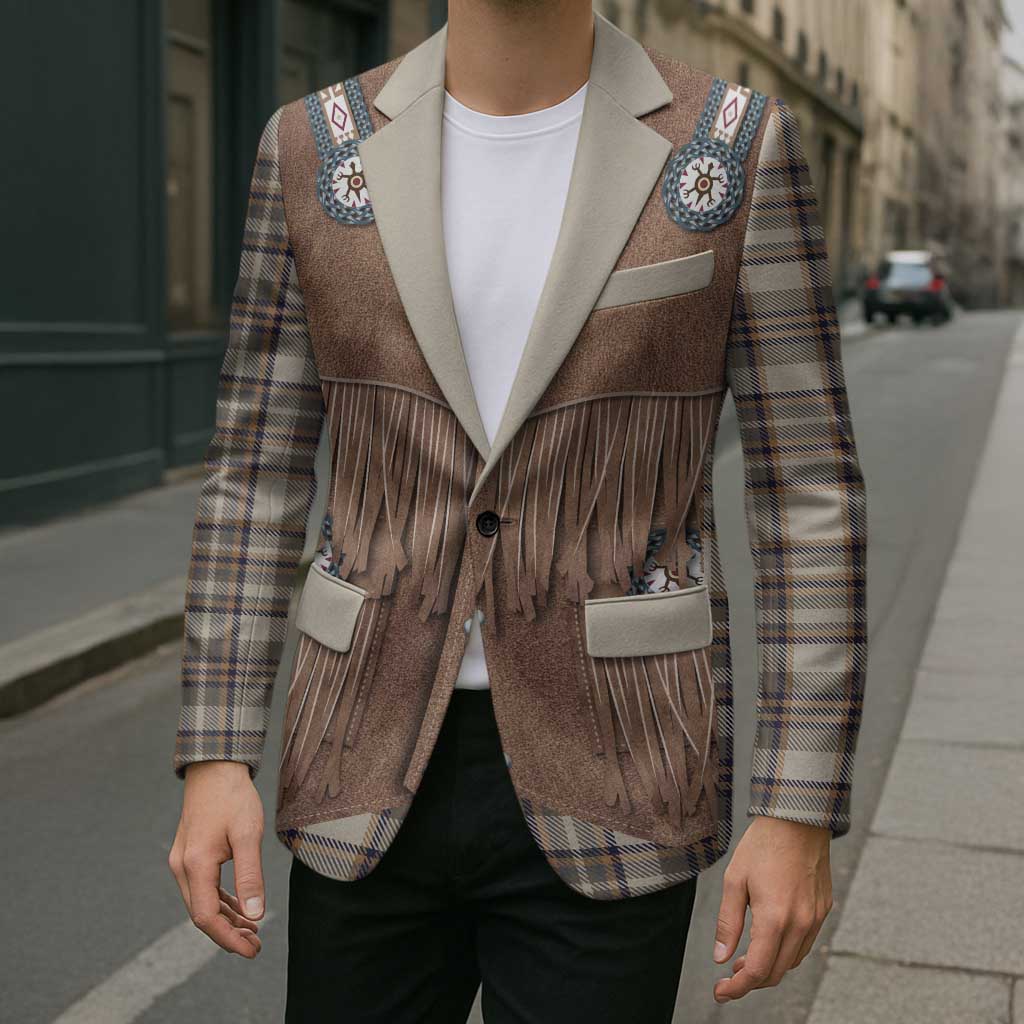 Retro Brown Beige Plaid Blazer Western Cowboy Vest Costume - Wonder Print Shop