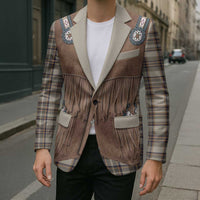 Retro Brown Beige Plaid Blazer Western Cowboy Vest Costume - Wonder Print Shop