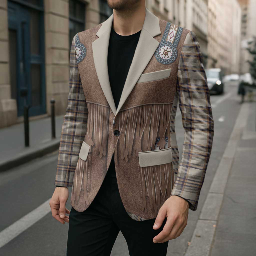 Retro Brown Beige Plaid Blazer Western Cowboy Vest Costume - Wonder Print Shop