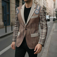 Retro Brown Beige Plaid Blazer Western Cowboy Vest Costume - Wonder Print Shop