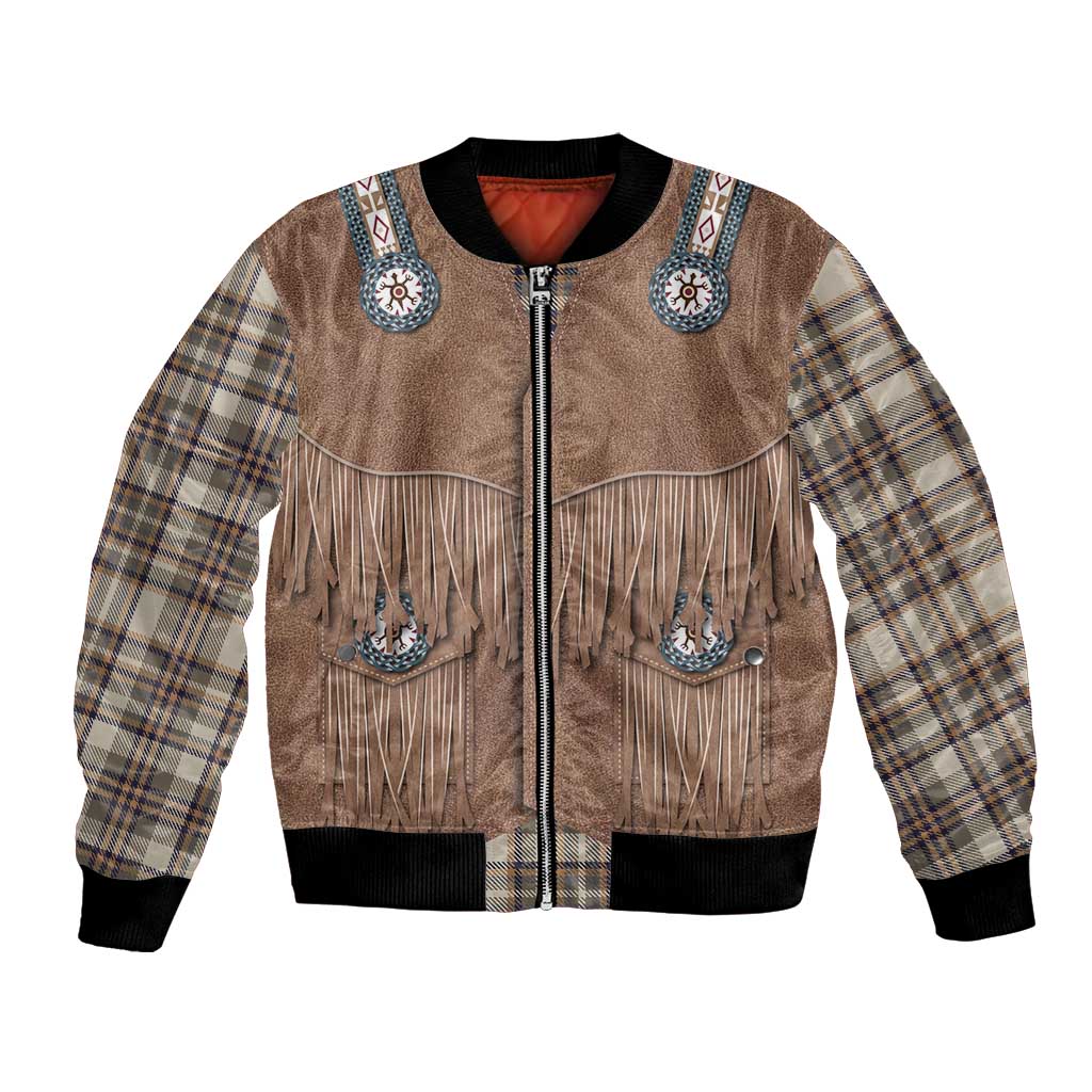 Retro Brown Beige Plaid Bomber Jacket Western Cowboy Vest Costume - Wonder Print Shop