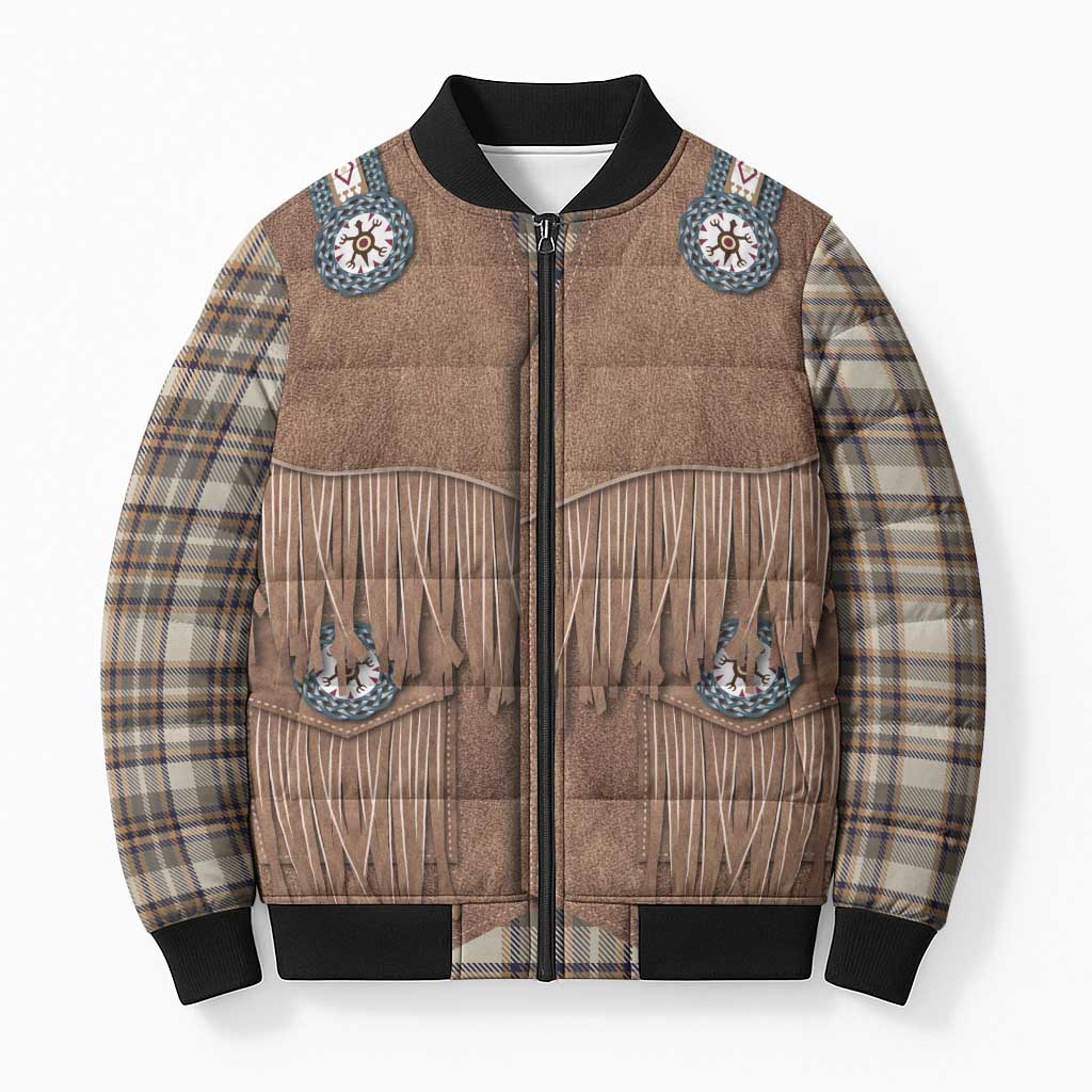 Retro Brown Beige Plaid Bomber Puffer Jacket Western Cowboy Vest Costume - Wonder Print Shop