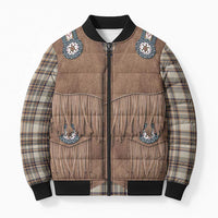Retro Brown Beige Plaid Bomber Puffer Jacket Western Cowboy Vest Costume - Wonder Print Shop