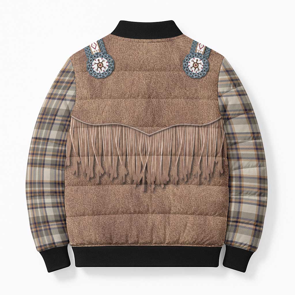 Retro Brown Beige Plaid Bomber Puffer Jacket Western Cowboy Vest Costume - Wonder Print Shop