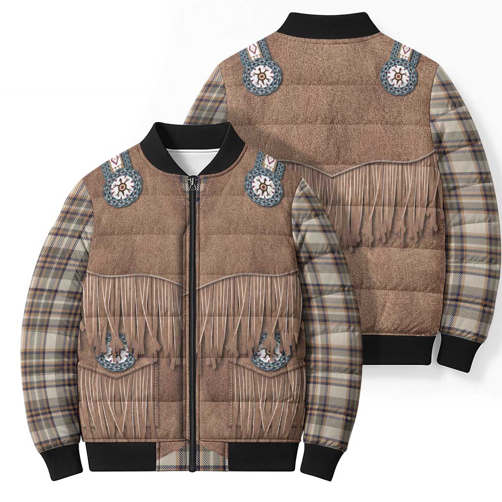 Retro Brown Beige Plaid Bomber Puffer Jacket Western Cowboy Vest Costume - Wonder Print Shop