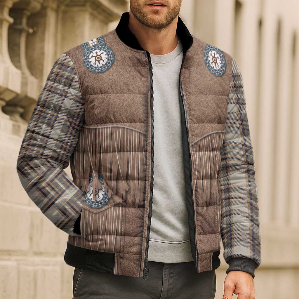 Retro Brown Beige Plaid Bomber Puffer Jacket Western Cowboy Vest Costume - Wonder Print Shop