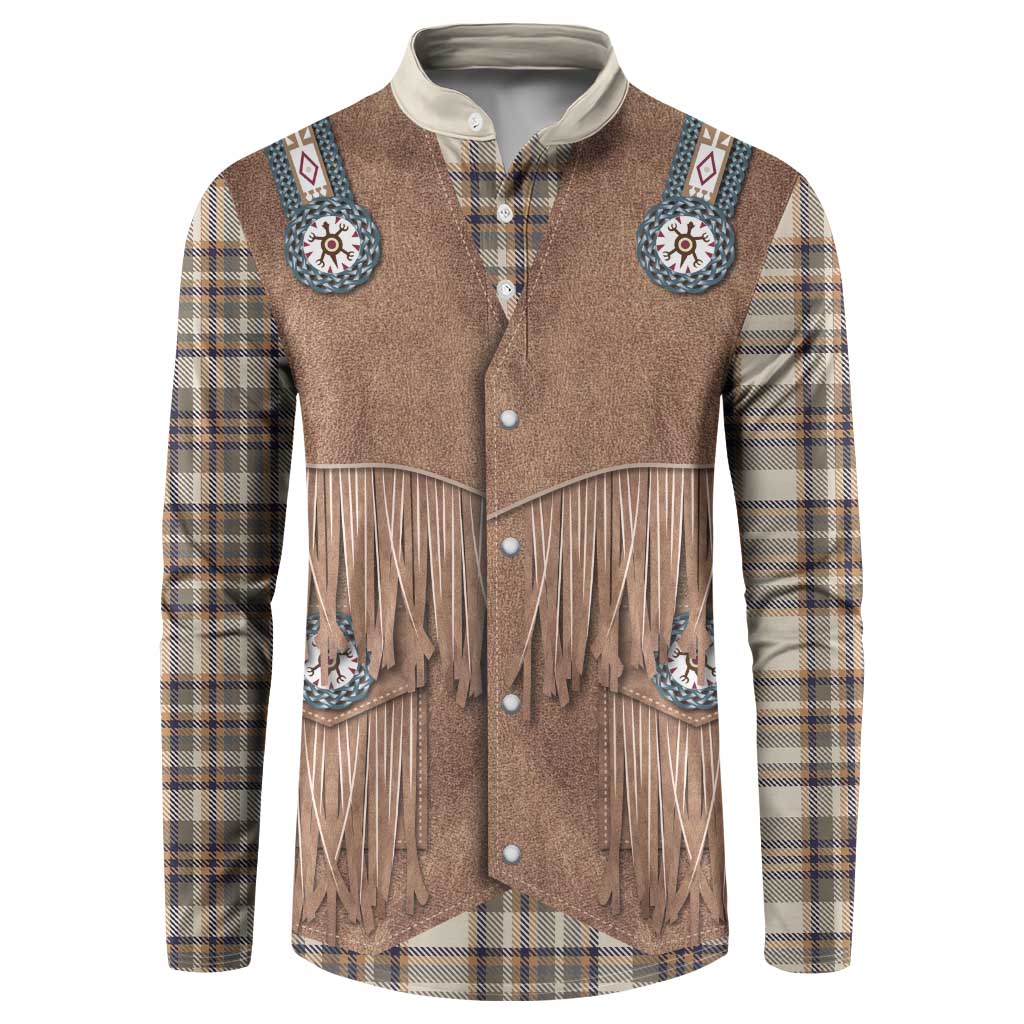 Retro Brown Beige Plaid Button Sweatshirt Western Cowboy Vest Costume - Wonder Print Shop