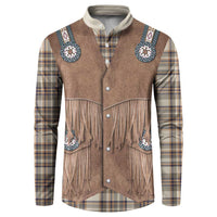 Retro Brown Beige Plaid Button Sweatshirt Western Cowboy Vest Costume - Wonder Print Shop