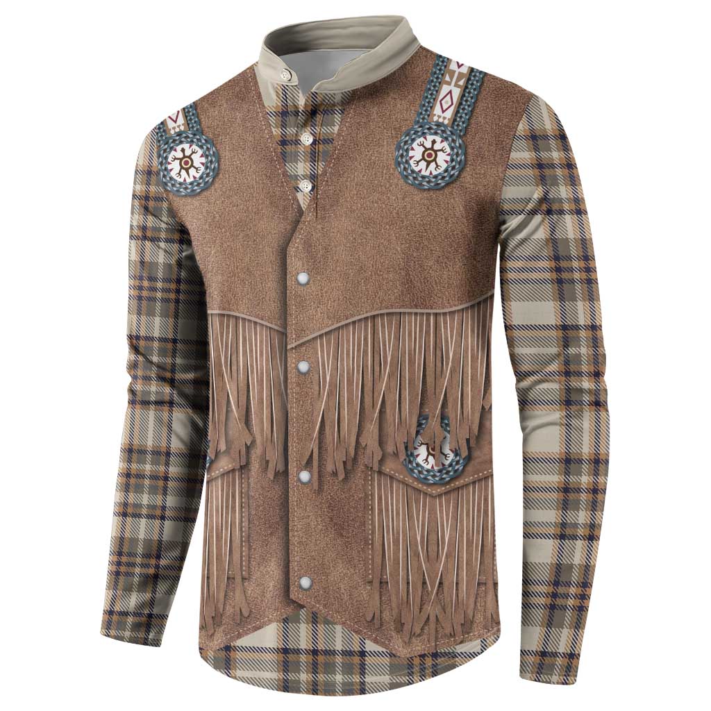 Retro Brown Beige Plaid Button Sweatshirt Western Cowboy Vest Costume - Wonder Print Shop