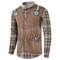 Retro Brown Beige Plaid Button Sweatshirt Western Cowboy Vest Costume - Wonder Print Shop