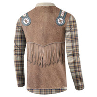 Retro Brown Beige Plaid Button Sweatshirt Western Cowboy Vest Costume - Wonder Print Shop