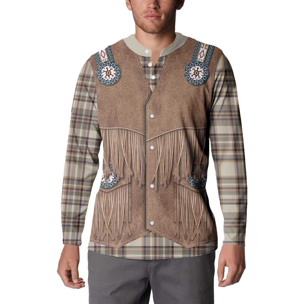 Retro Brown Beige Plaid Button Sweatshirt Western Cowboy Vest Costume - Wonder Print Shop