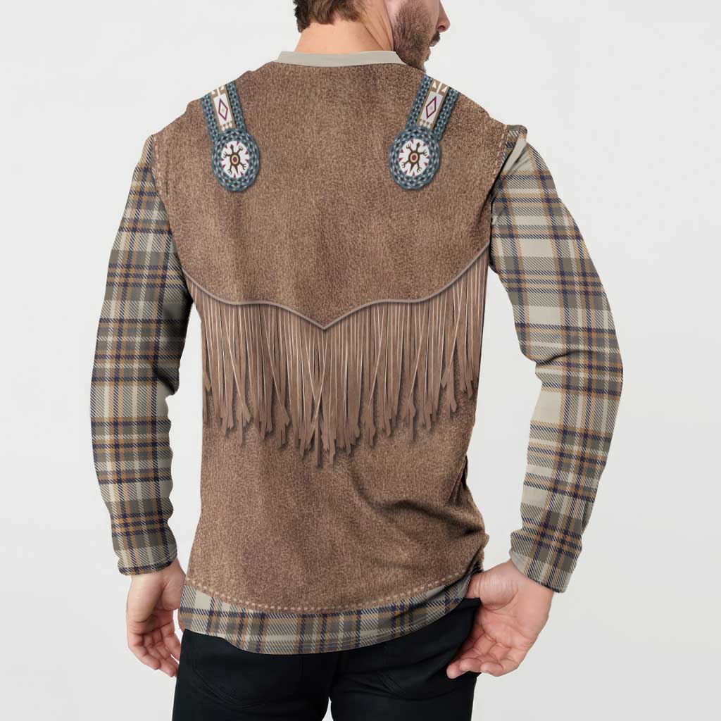 Retro Brown Beige Plaid Button Sweatshirt Western Cowboy Vest Costume - Wonder Print Shop