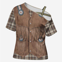 Retro Brown Beige Plaid Cross Shoulder Shirt Western Cowboy Vest Costume - Wonder Print Shop
