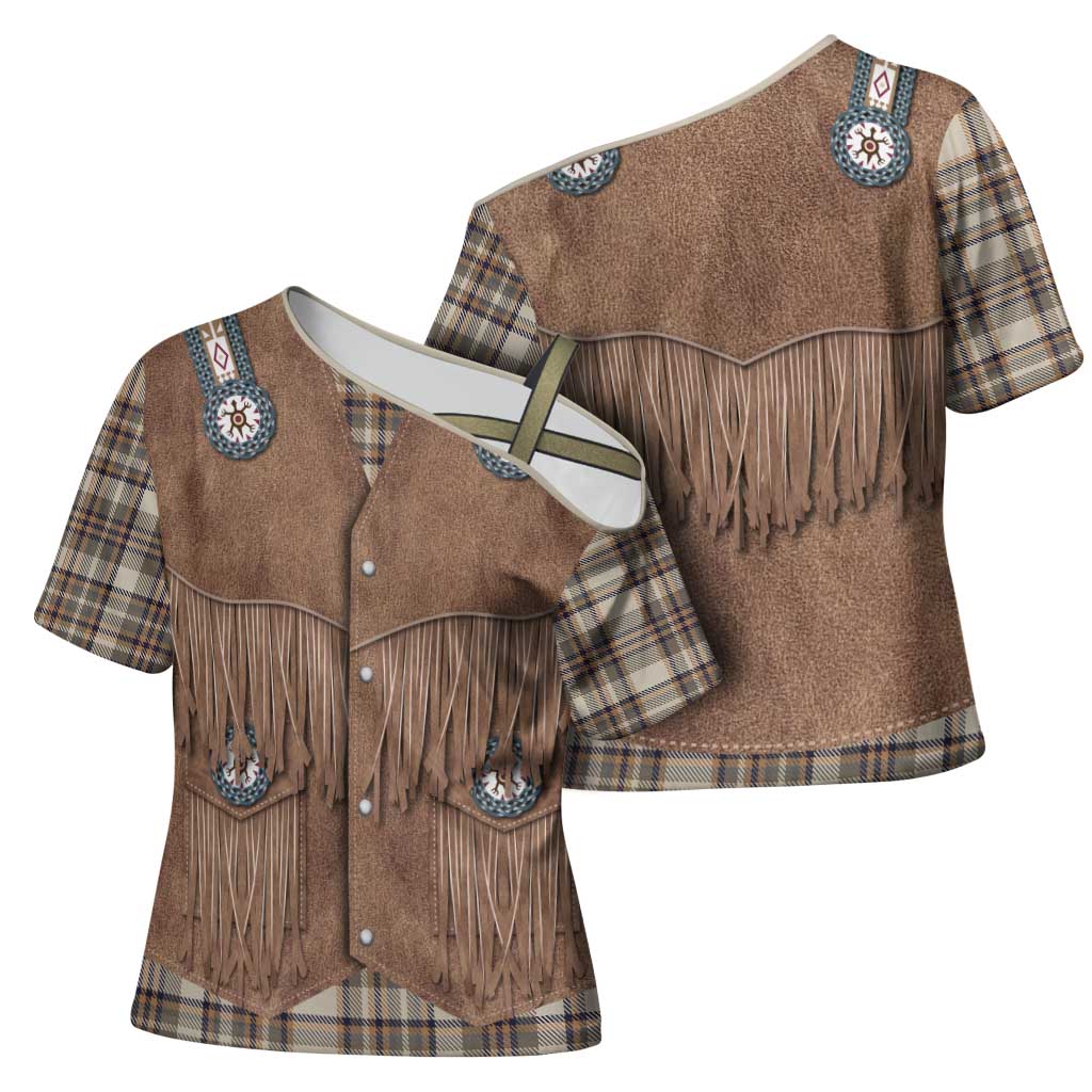 Retro Brown Beige Plaid Cross Shoulder Shirt Western Cowboy Vest Costume - Wonder Print Shop