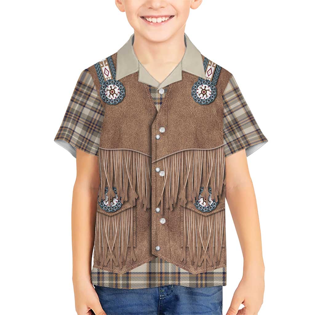 Retro Brown Beige Plaid Hawaiian Shirt Western Cowboy Vest Costume - Wonder Print Shop