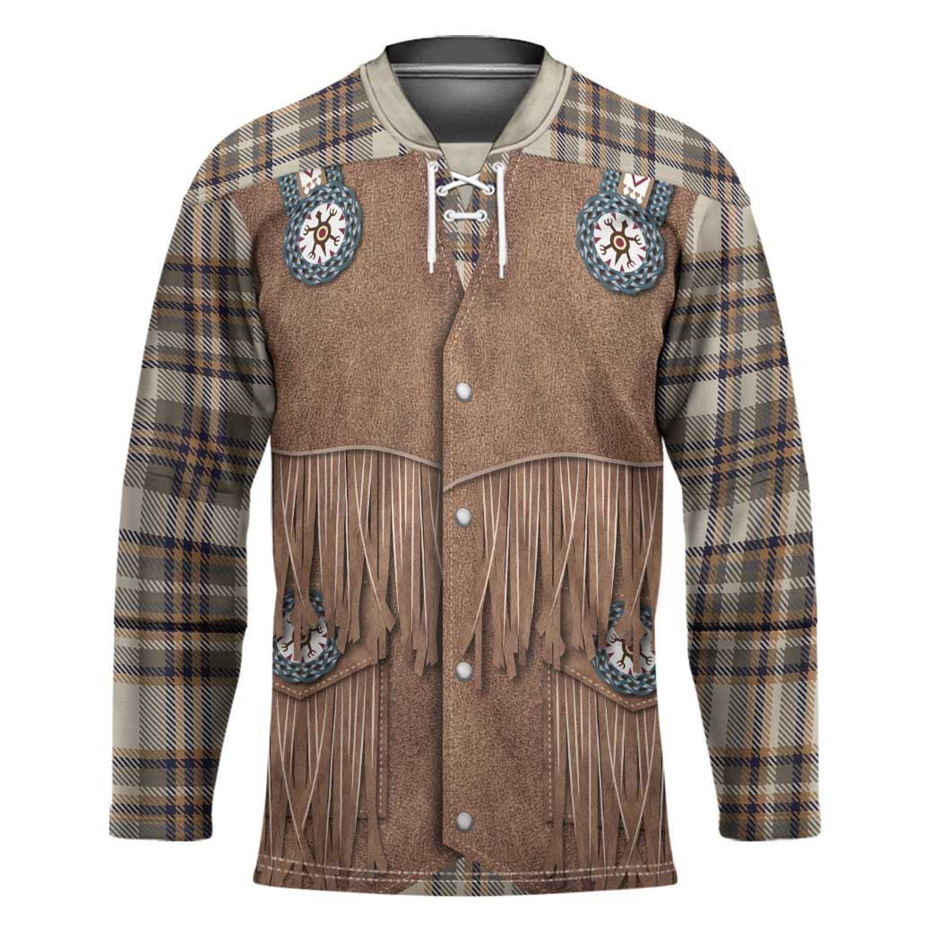 Retro Brown Beige Plaid Hockey Jersey Western Cowboy Vest Costume - Wonder Print Shop
