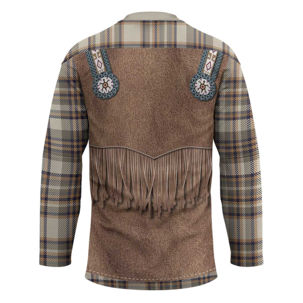 Retro Brown Beige Plaid Hockey Jersey Western Cowboy Vest Costume - Wonder Print Shop