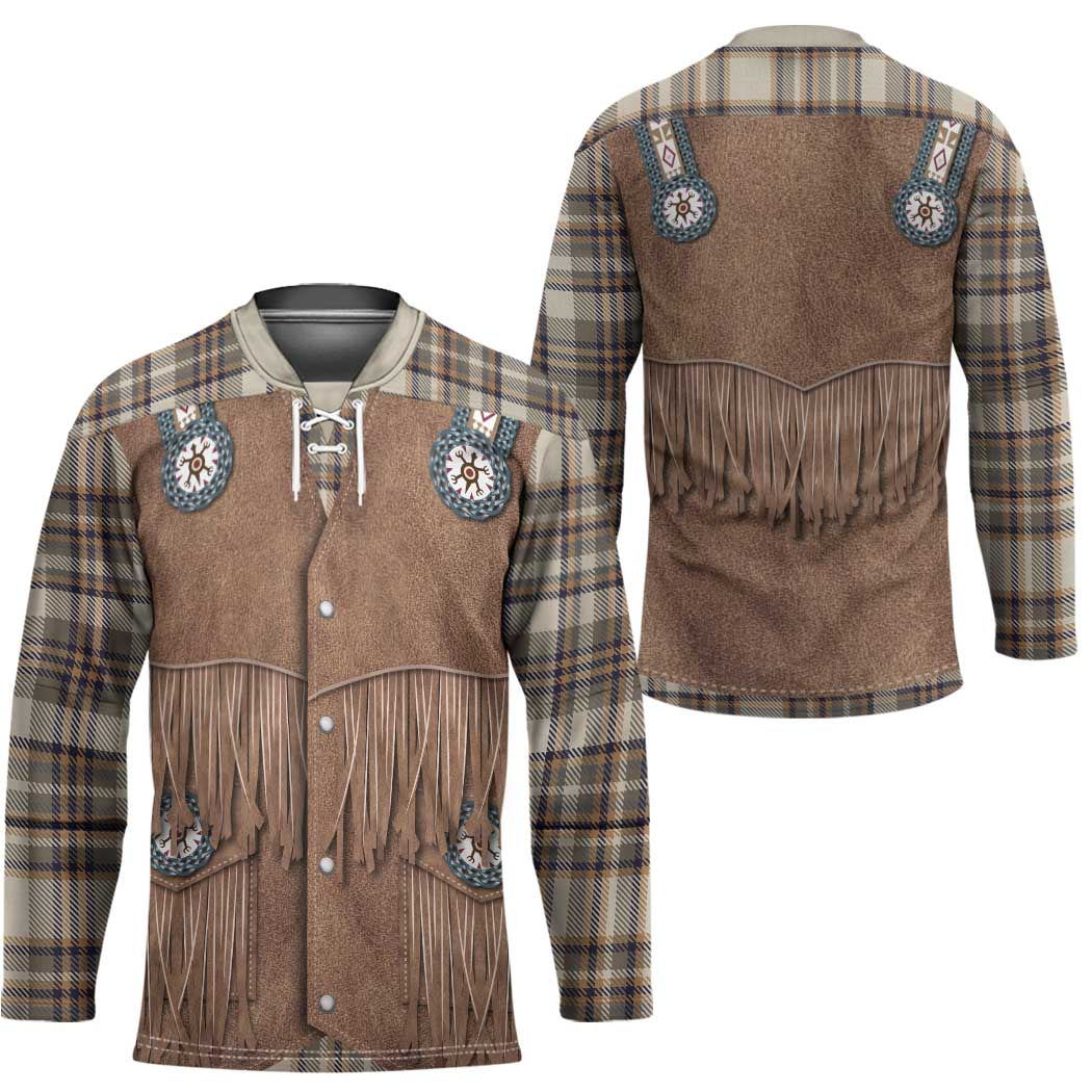 Retro Brown Beige Plaid Hockey Jersey Western Cowboy Vest Costume - Wonder Print Shop