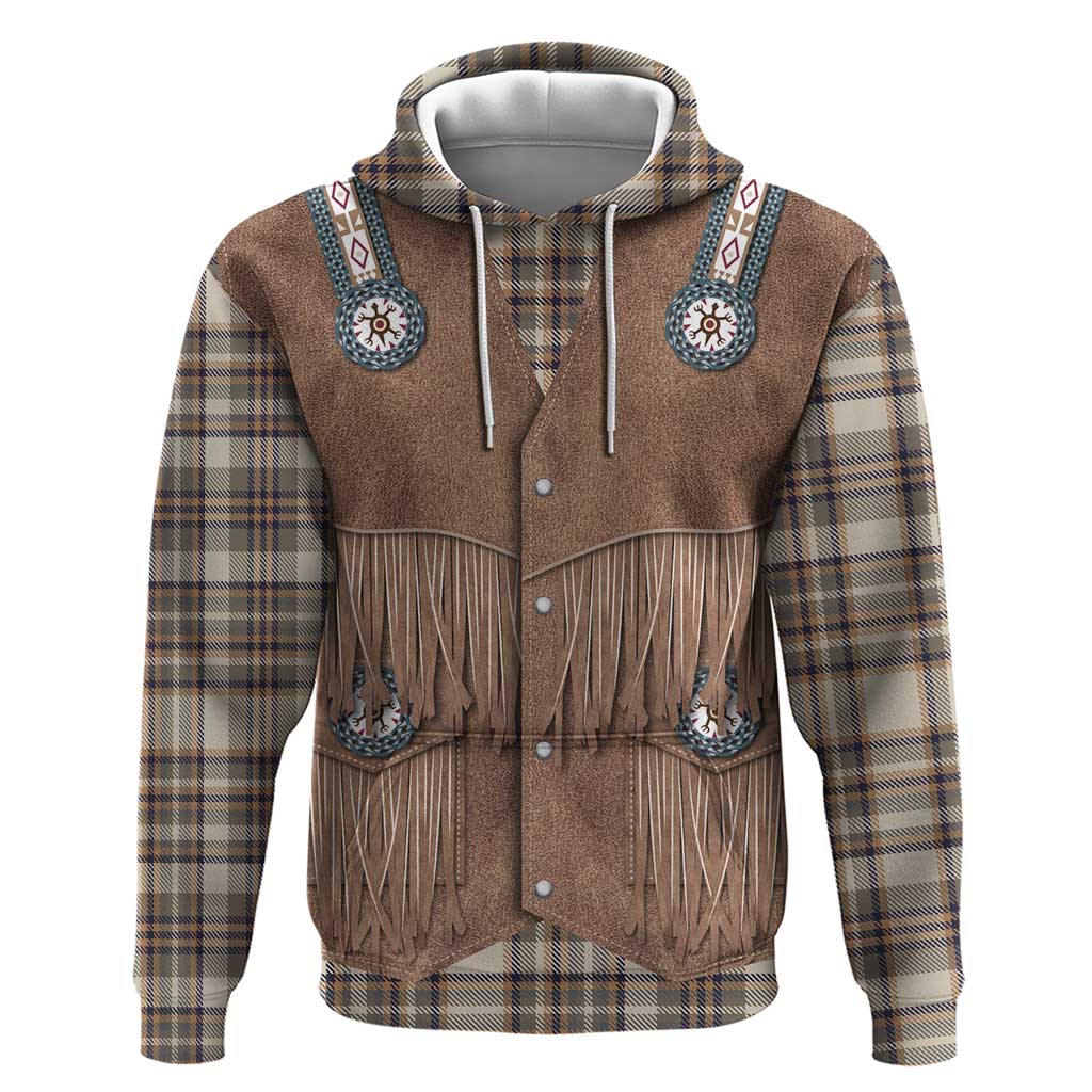 Retro Brown Beige Plaid Hoodie Western Cowboy Vest Costume - Wonder Print Shop