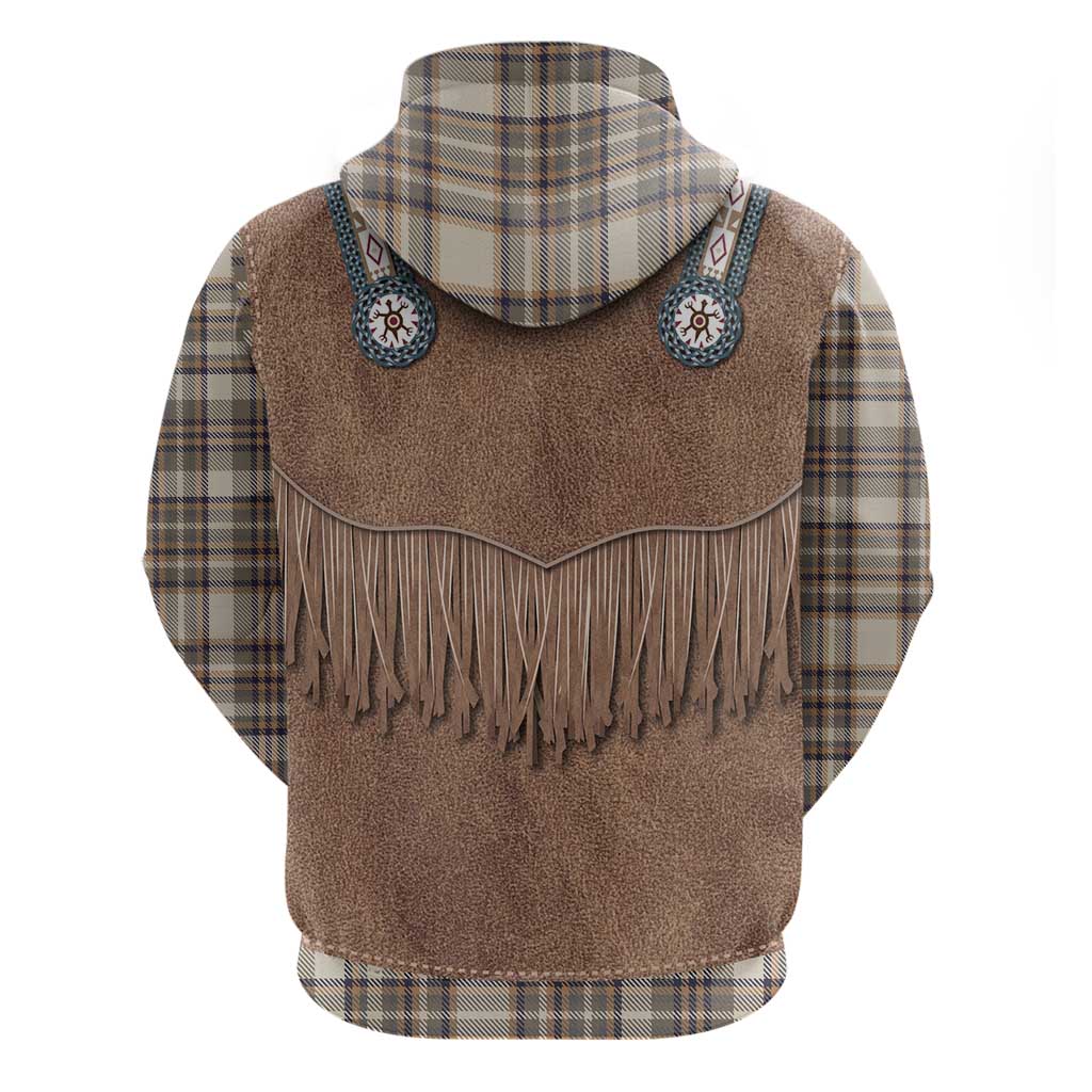 Retro Brown Beige Plaid Hoodie Western Cowboy Vest Costume - Wonder Print Shop
