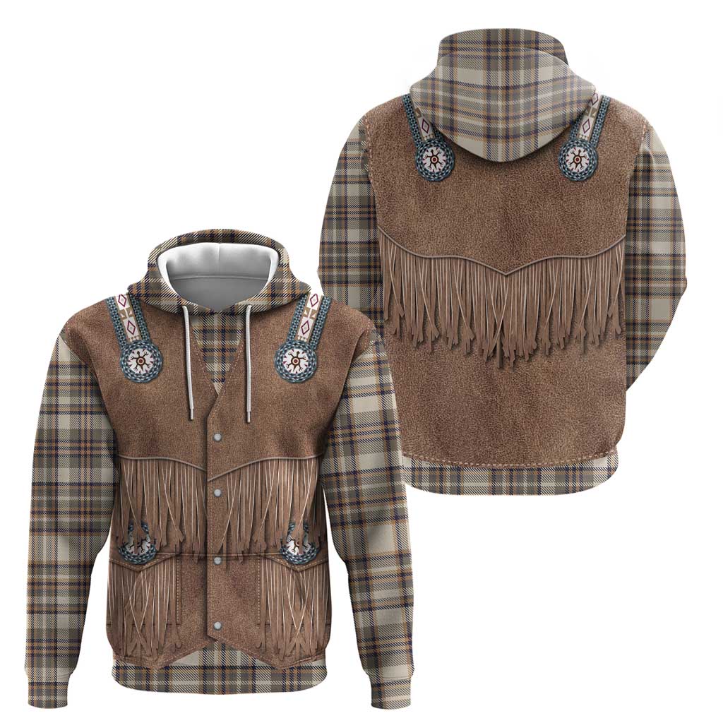 Retro Brown Beige Plaid Hoodie Western Cowboy Vest Costume - Wonder Print Shop