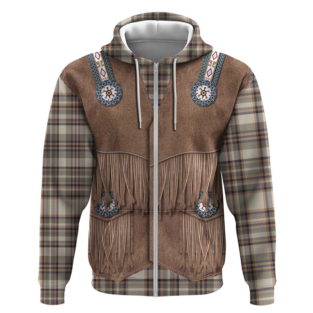 Retro Brown Beige Plaid Hoodie Western Cowboy Vest Costume - Wonder Print Shop