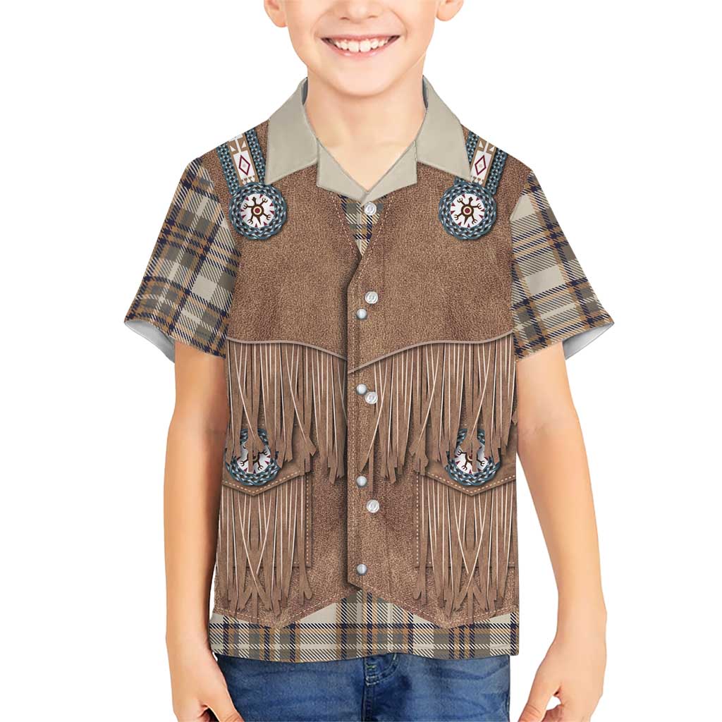 Retro Brown Beige Plaid Kid Hawaiian Shirt Western Cowboy Vest Costume - Wonder Print Shop