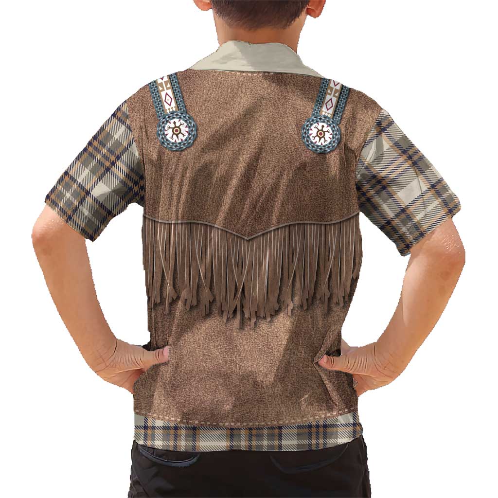 Retro Brown Beige Plaid Kid Hawaiian Shirt Western Cowboy Vest Costume - Wonder Print Shop
