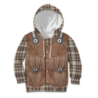 Retro Brown Beige Plaid Kid Hoodie Western Cowboy Vest Costume - Wonder Print Shop