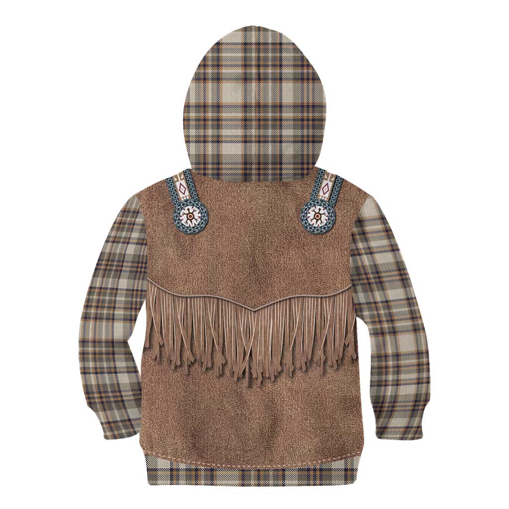 Retro Brown Beige Plaid Kid Hoodie Western Cowboy Vest Costume - Wonder Print Shop