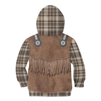 Retro Brown Beige Plaid Kid Hoodie Western Cowboy Vest Costume - Wonder Print Shop