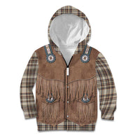 Retro Brown Beige Plaid Kid Hoodie Western Cowboy Vest Costume - Wonder Print Shop