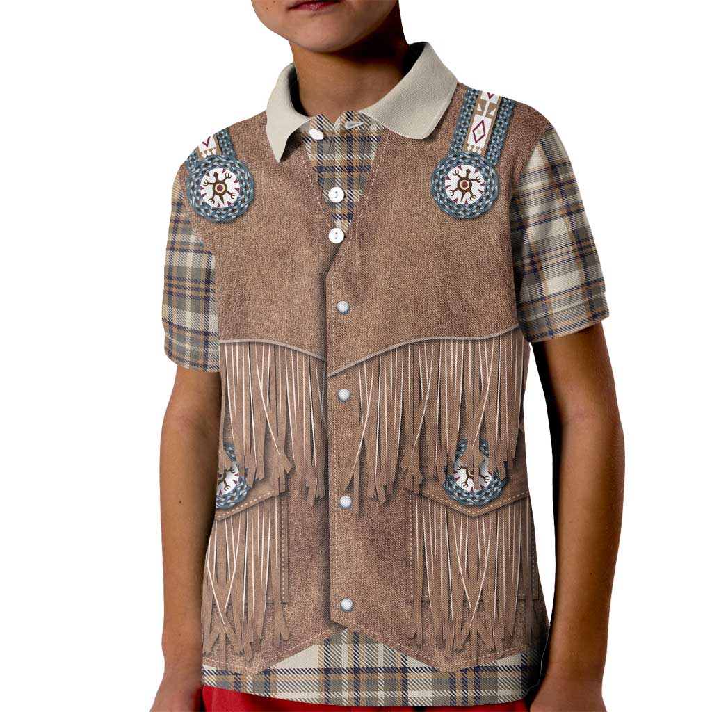 Retro Brown Beige Plaid Kid Polo Shirt Western Cowboy Vest Costume - Wonder Print Shop