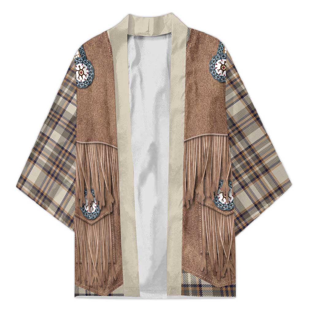 Retro Brown Beige Plaid Kimono Western Cowboy Vest Costume - Wonder Print Shop