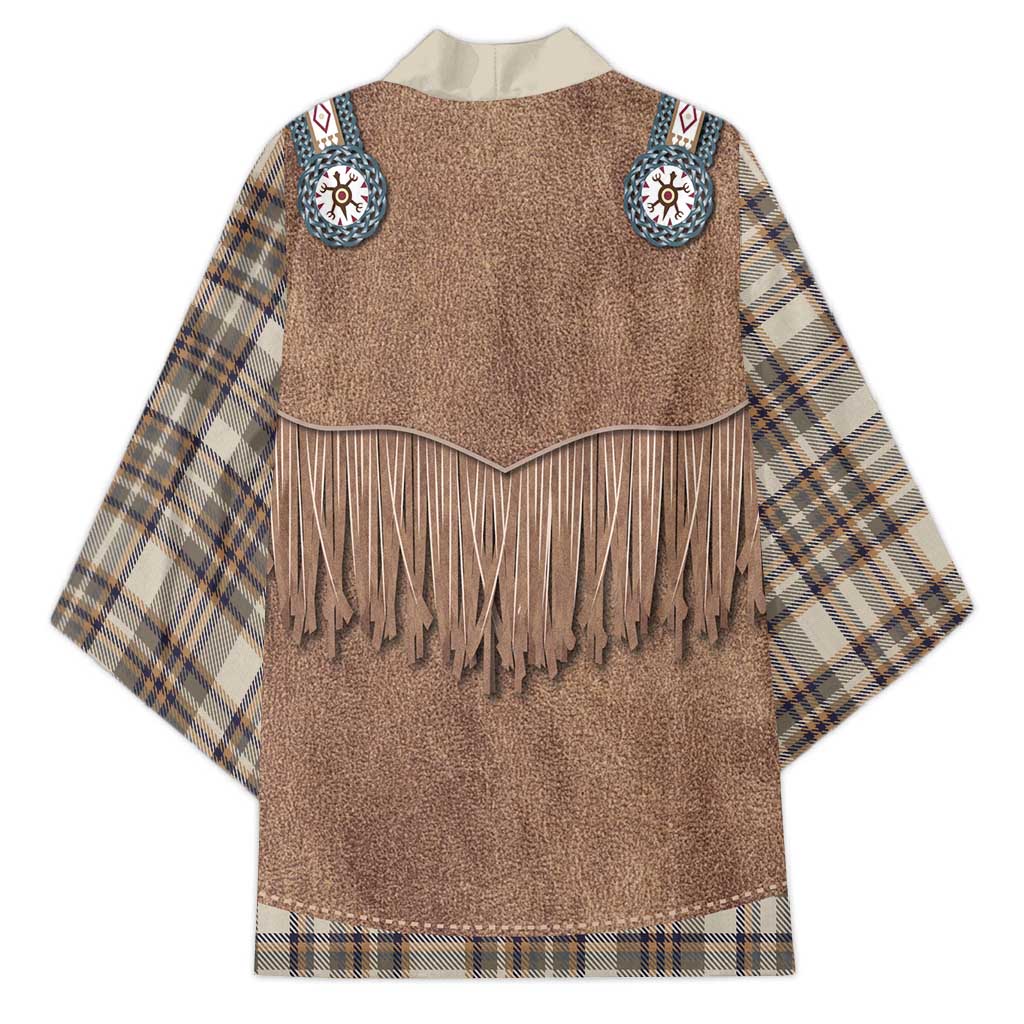 Retro Brown Beige Plaid Kimono Western Cowboy Vest Costume - Wonder Print Shop
