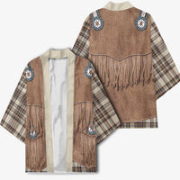 Retro Brown Beige Plaid Kimono Western Cowboy Vest Costume - Wonder Print Shop