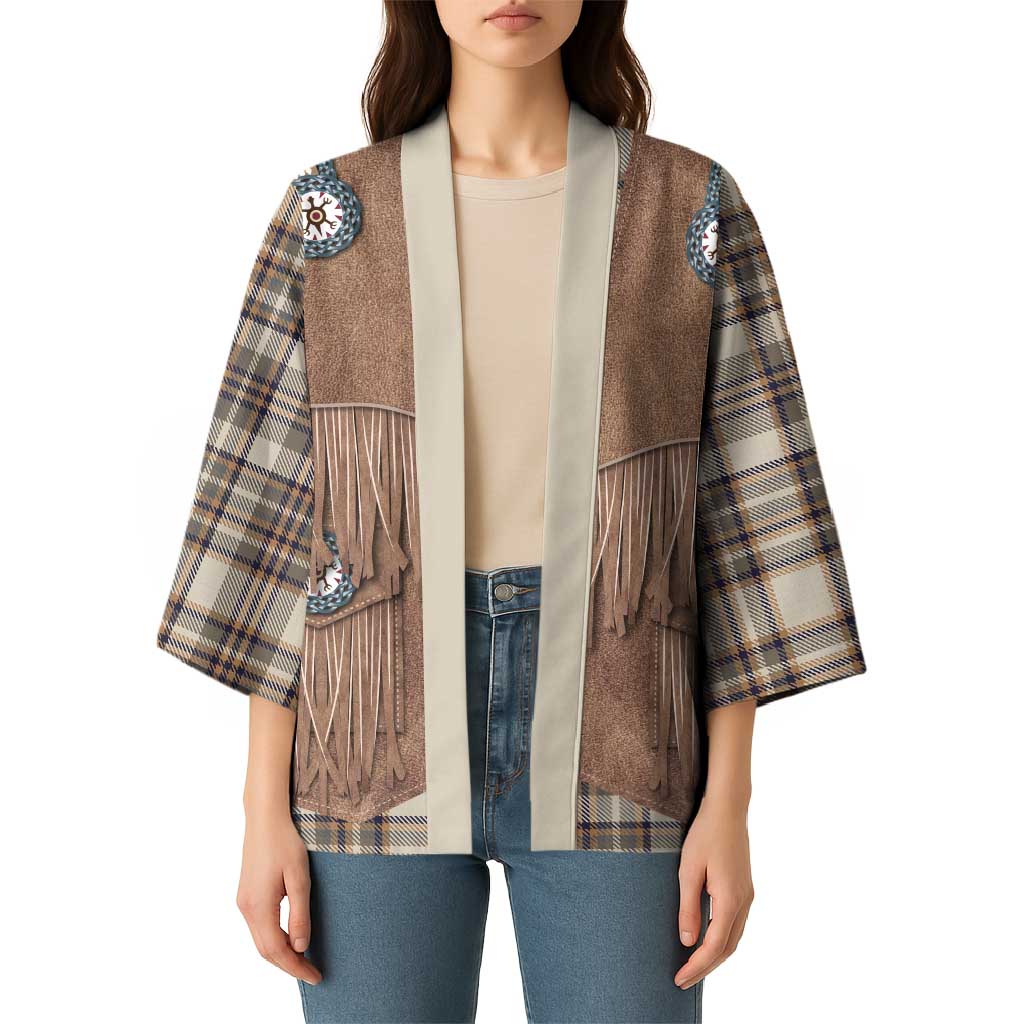 Retro Brown Beige Plaid Kimono Western Cowboy Vest Costume - Wonder Print Shop