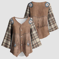 Retro Brown Beige Plaid Kimono Sleeve Blouse Western Cowboy Vest Costume - Wonder Print Shop