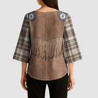 Retro Brown Beige Plaid Kimono Sleeve Blouse Western Cowboy Vest Costume - Wonder Print Shop