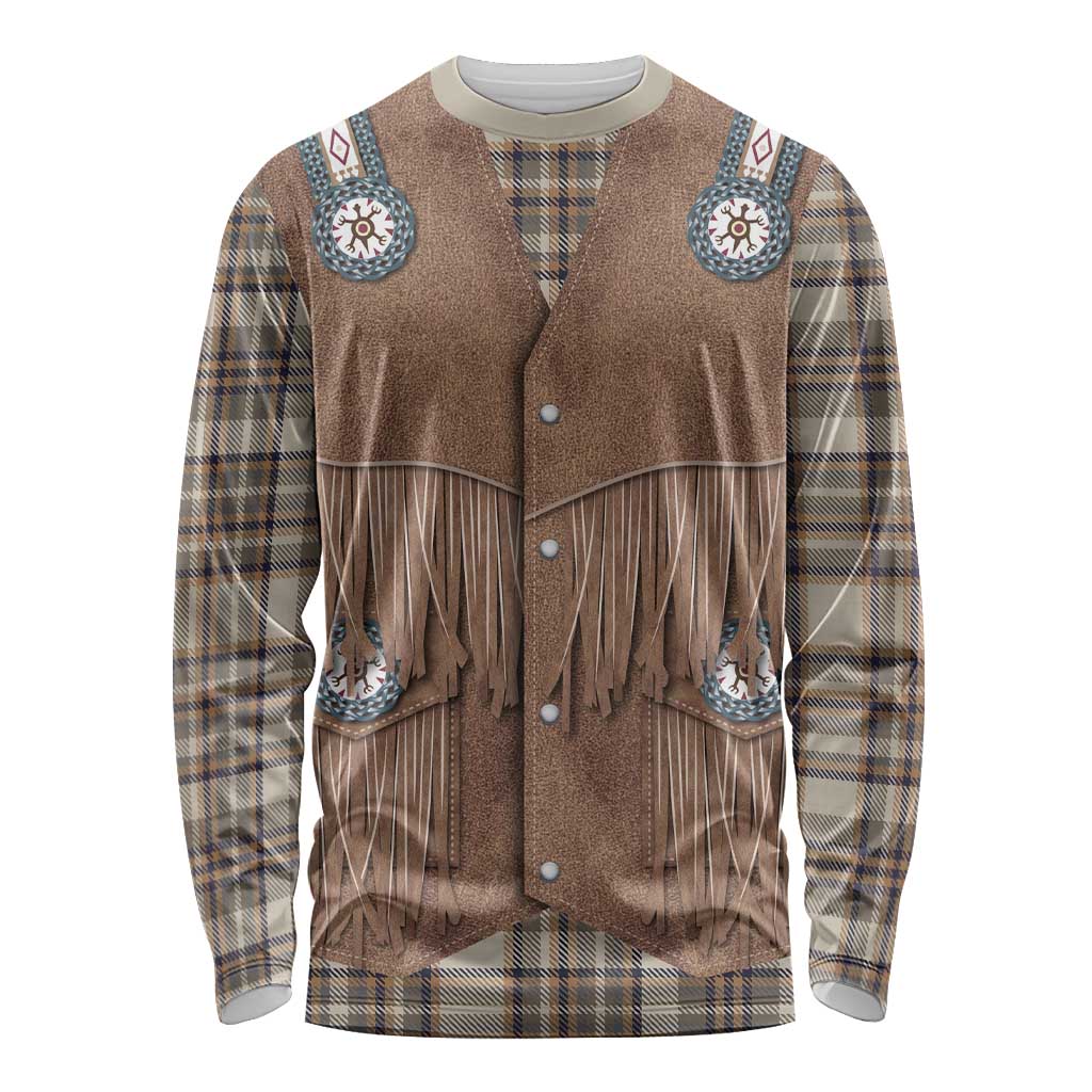 Retro Brown Beige Plaid Long Sleeve Shirt Western Cowboy Vest Costume - Wonder Print Shop