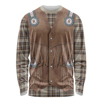 Retro Brown Beige Plaid Long Sleeve Shirt Western Cowboy Vest Costume - Wonder Print Shop